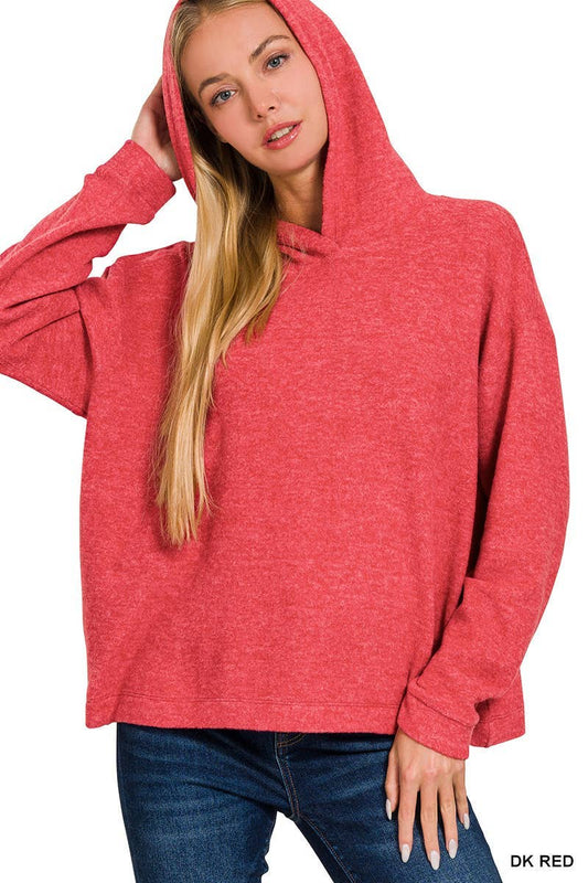 Hooded Brushed Melange Hacci Sweater: DK RED / 3-3 (S/M-L/XL)