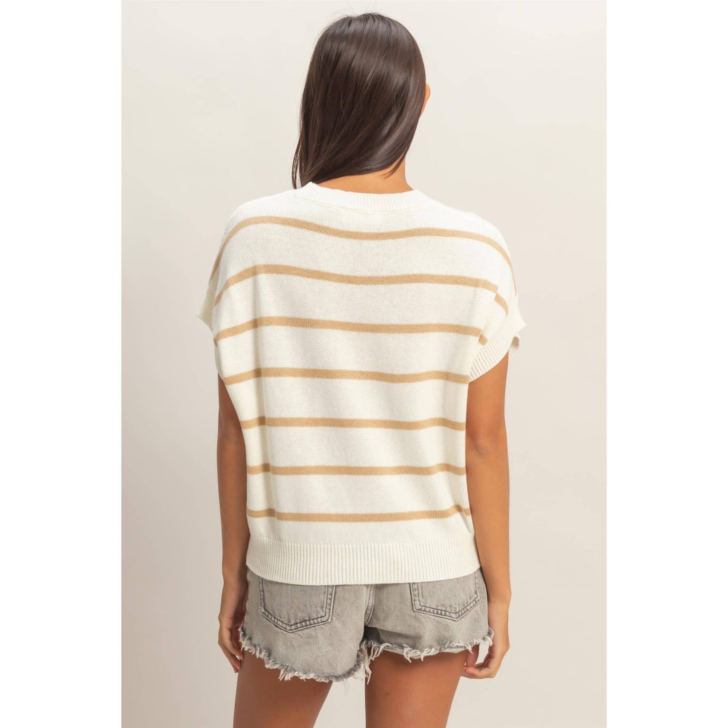 Striped Crew Neck Knit Top: BLUE / S-M-L(2-2-2)