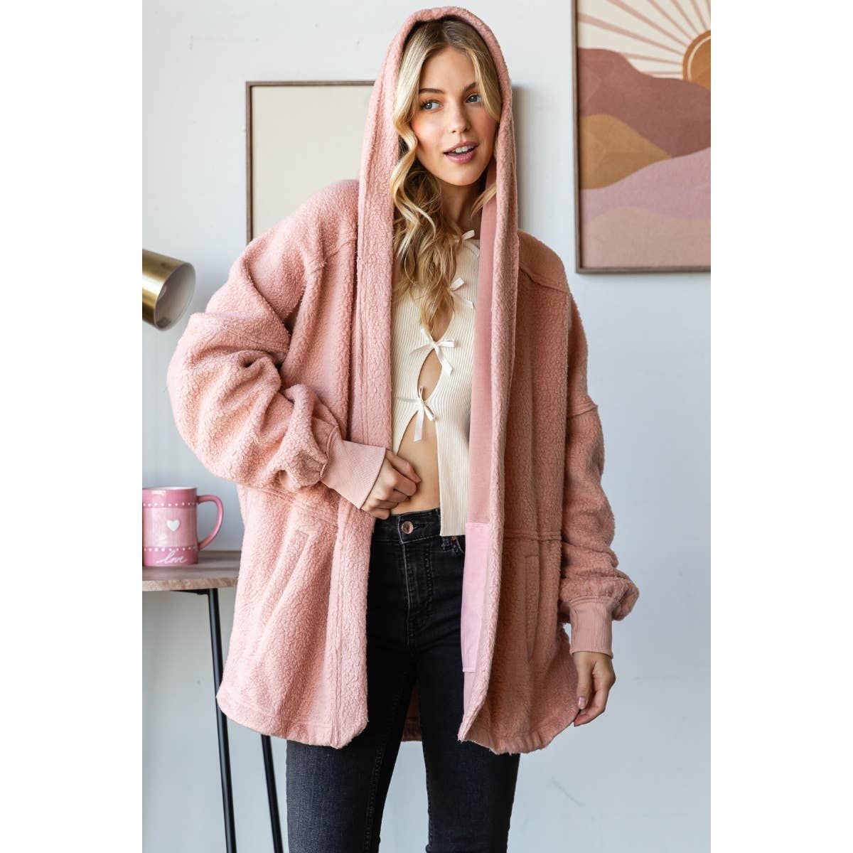 Lightweight Fleece Hooded Jacket: Hot pink / L