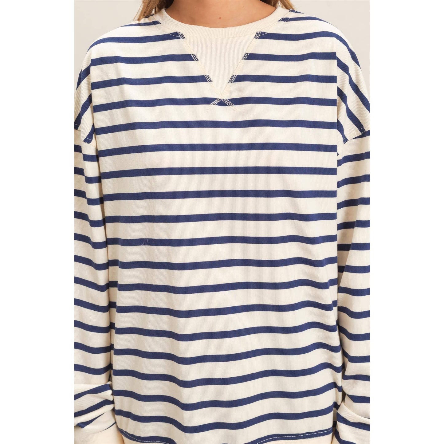 Striped Long Sleeve Pullover: GRAY/ECRU / S-M-L(2-2-2)