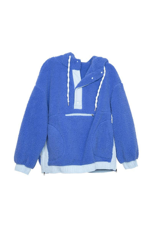 Blue Two-Toned Sherpa Fleece Wholesale Pullover: Blue / L