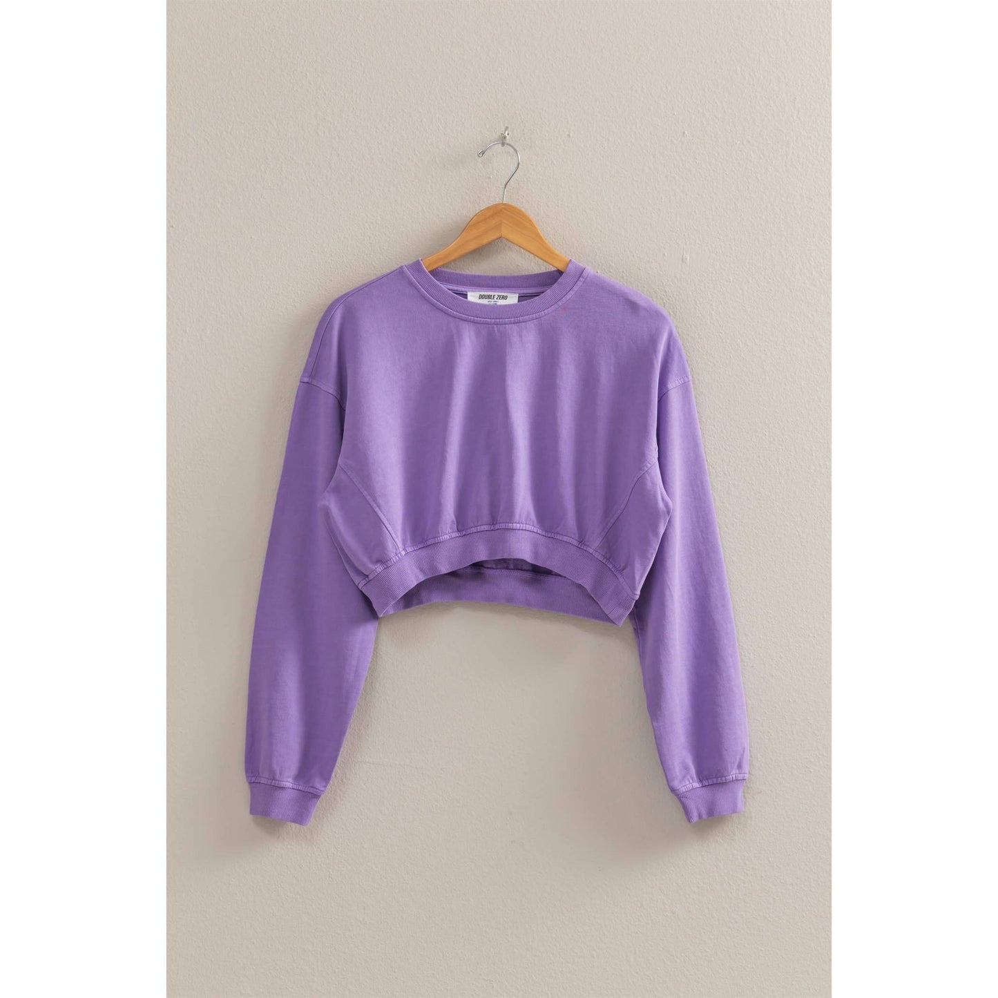 Crew Neck Long Sleeve Crop Sweatshirt: TURQUOISE / S-M-L(2-2-2)