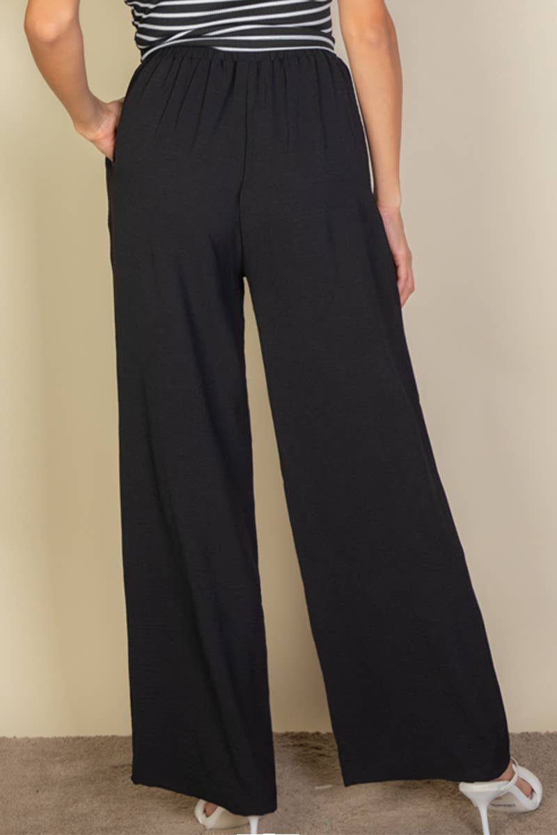 Drawstring waist wide leg minimalist pants: Black / M