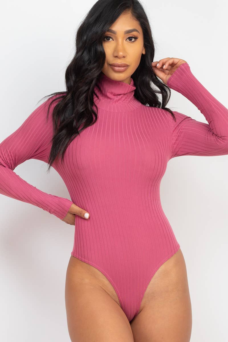Turtle Neck Long Sleeve Bodysuit: Black / M