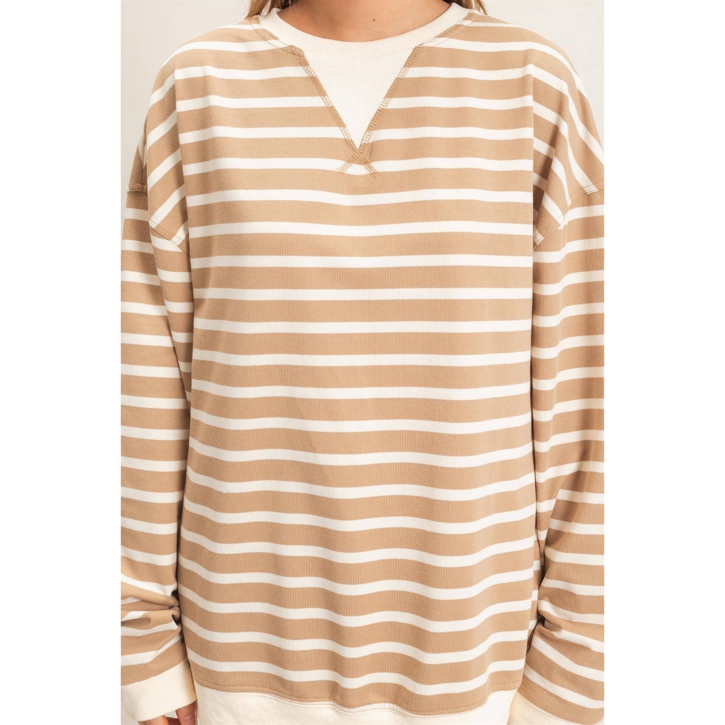 Striped Long Sleeve Pullover: GRAY/ECRU / S-M-L(2-2-2)