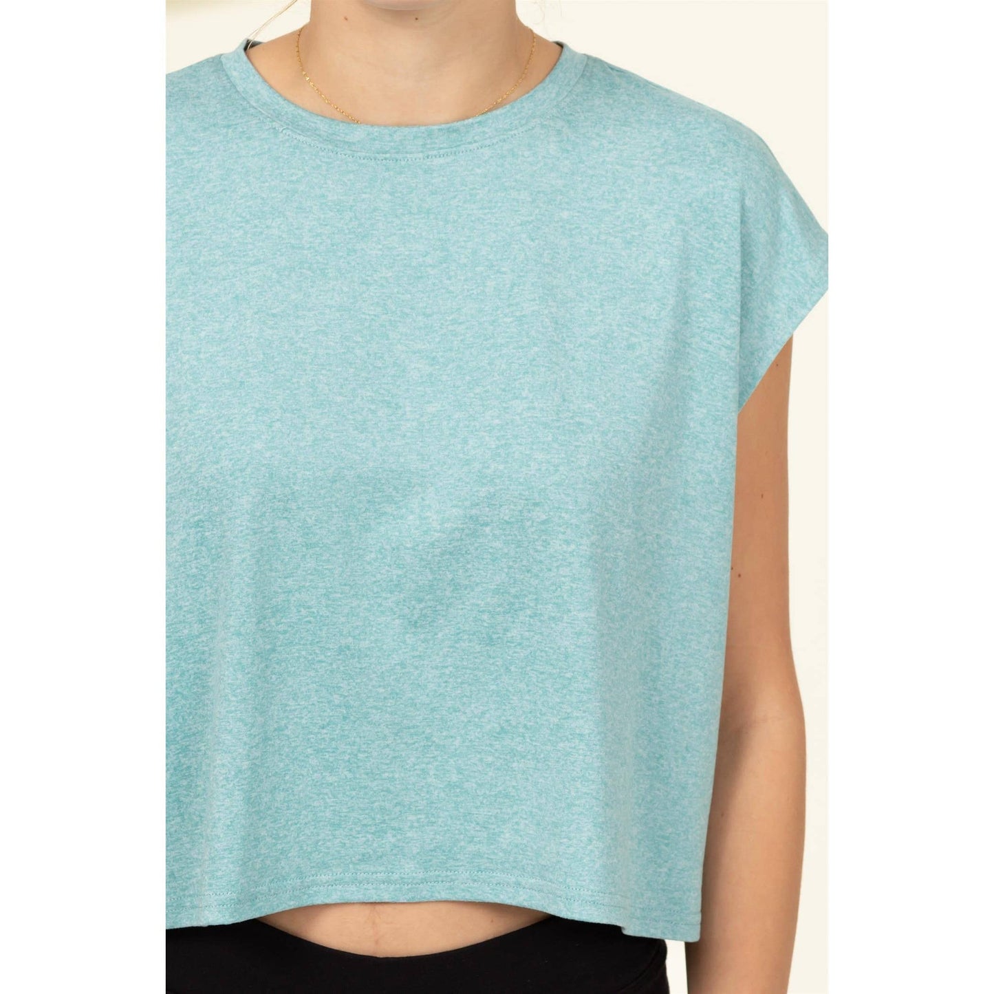 Crew Neck Cropped Top: KHAKI / S-M-L(2-2-2)