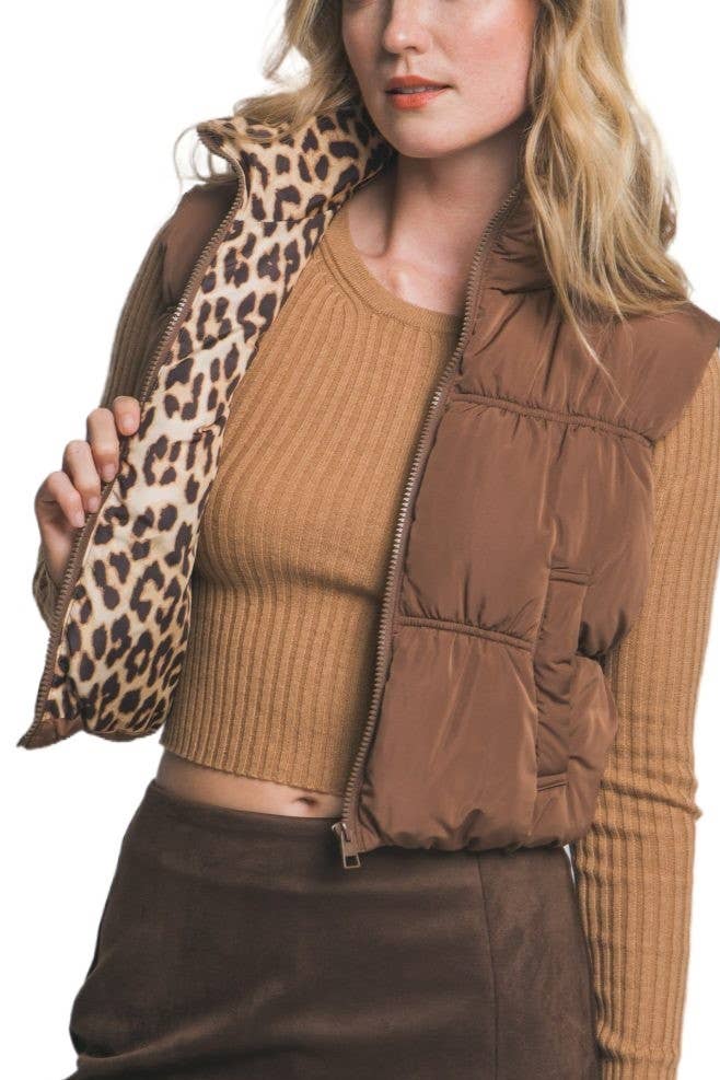 Reversible Animal Print Vest: COCOA / 2-2-2(S-M-L)