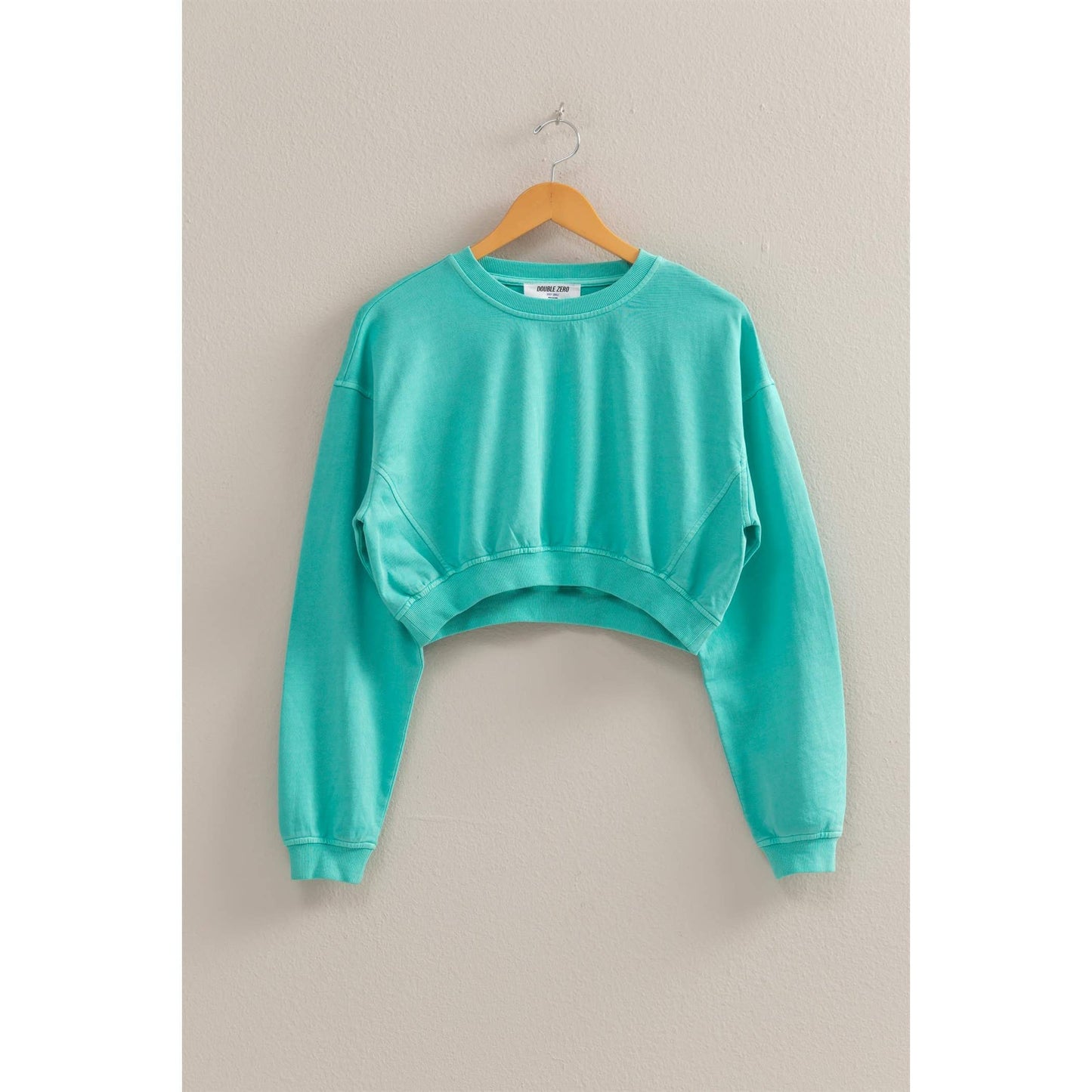 Crew Neck Long Sleeve Crop Sweatshirt: TURQUOISE / S-M-L(2-2-2)