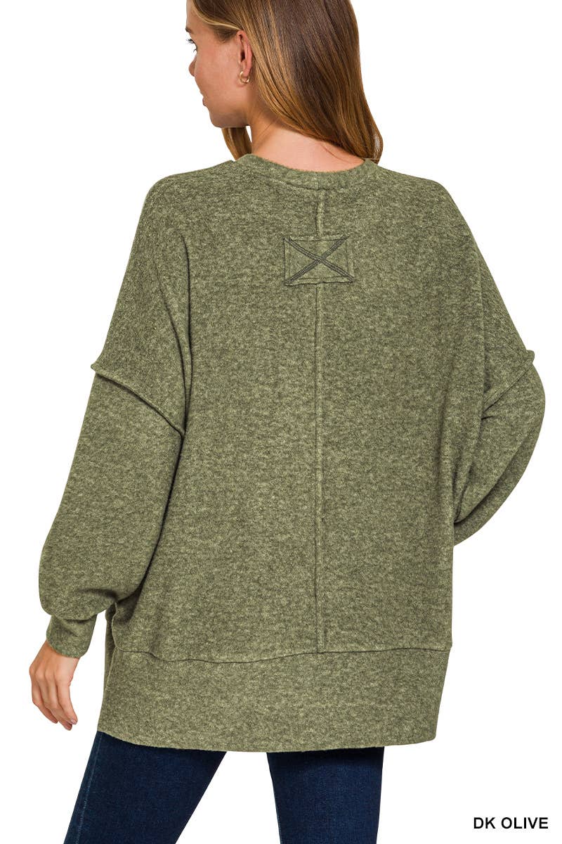 Brushed Melange Hacci Oversized Sweater: NAVY / 3-3 (S/M-L/XL)