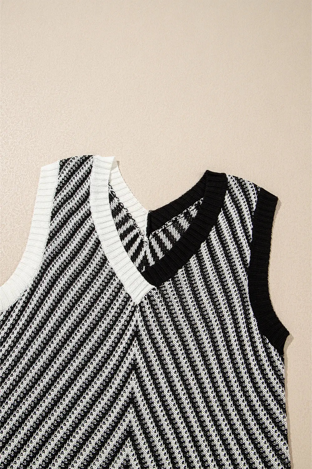 Strawberry Pink Contrast Chevron Knit V Neck Sweater Vest: Strawberry Pink / 100%Viscose / L