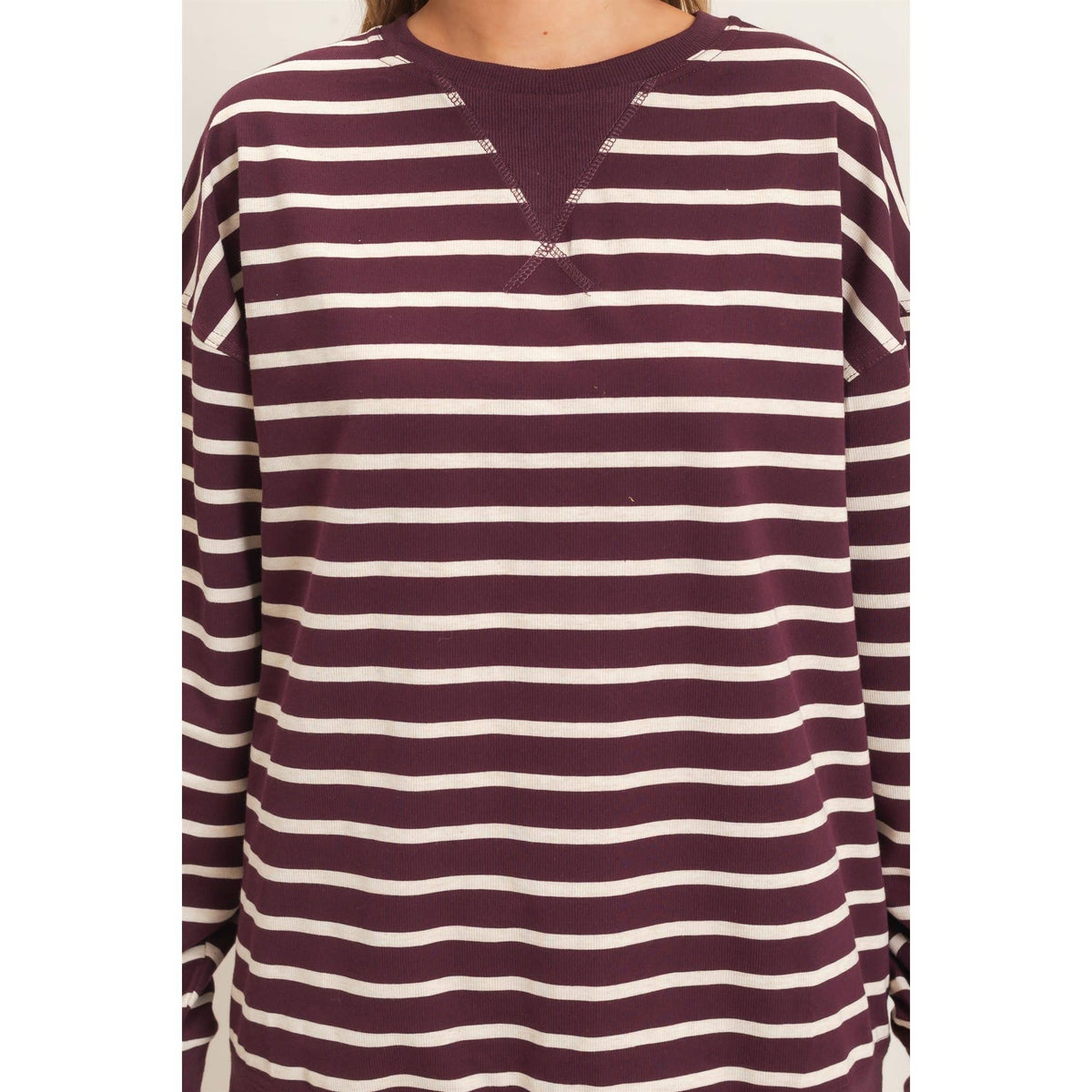 Striped Long Sleeve Pullover: BLACK/CREAM / S-M-L(2-2-2)