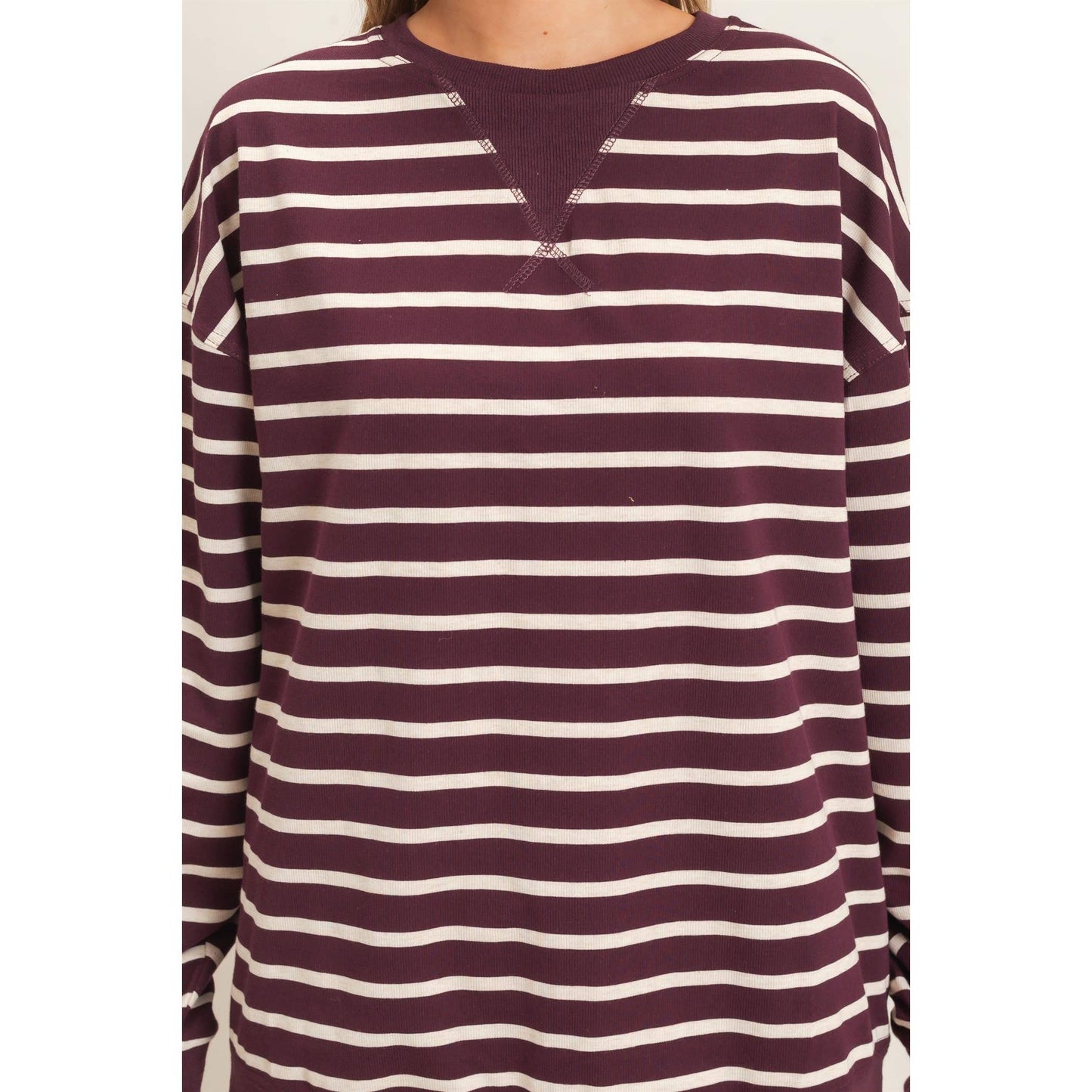 Striped Long Sleeve Pullover: GRAY/ECRU / S-M-L(2-2-2)