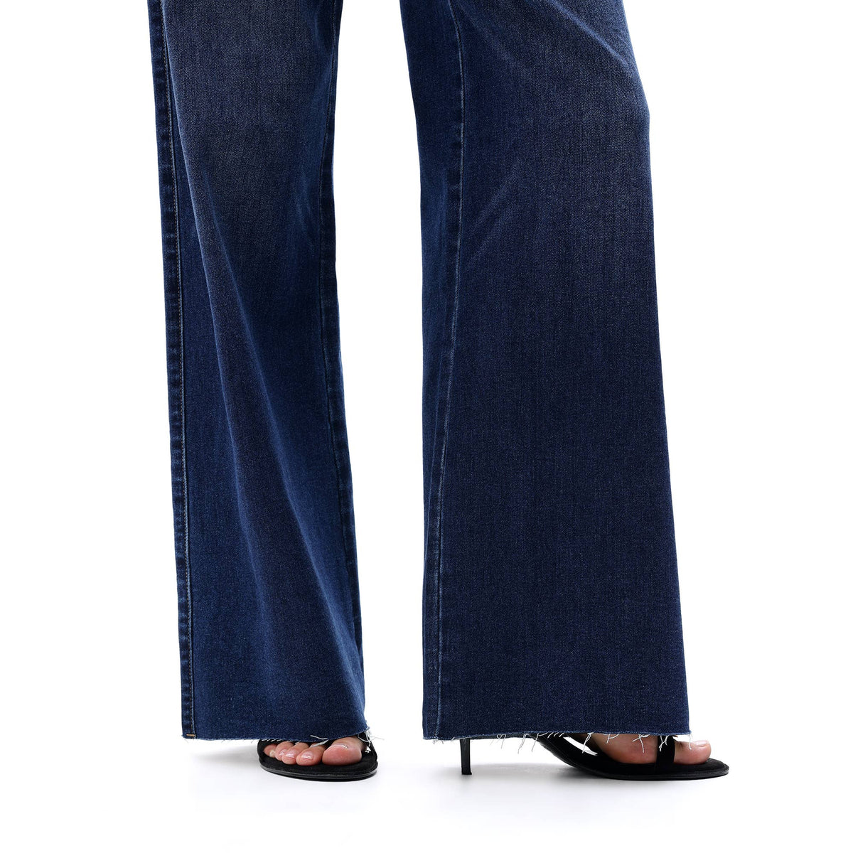 Mid Rise Wide Leg Jeans Raw Hem Vintage Distressed OSW8019: VINTAGE BLUE / 29