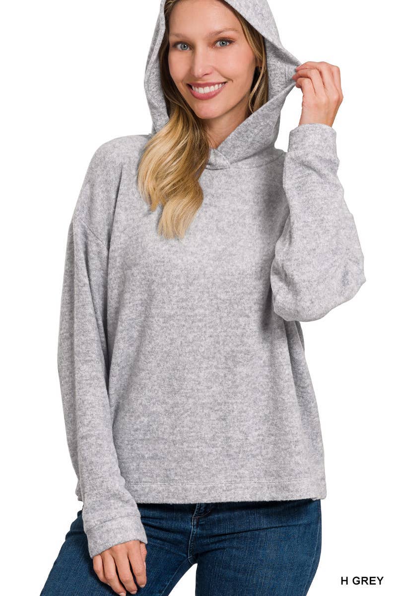 Hooded Brushed Melange Hacci Sweater: DK RED / 3-3 (S/M-L/XL)