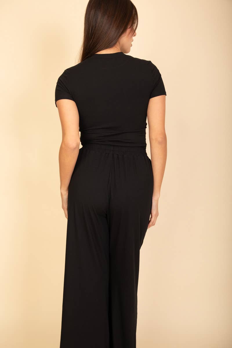 Relaxed Fit Top and Wide-Leg Pants Set: Heather Grey / S