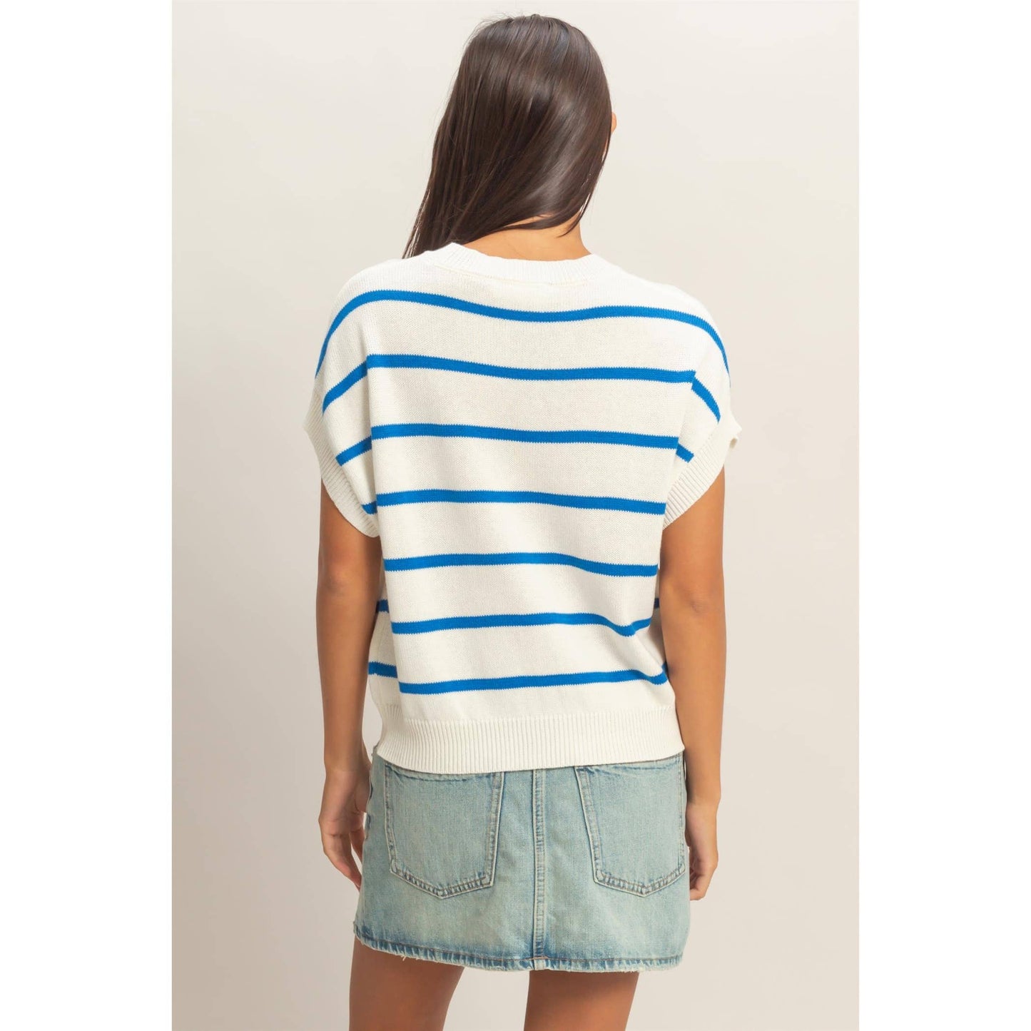 Striped Crew Neck Knit Top: BLACK / S-M-L(2-2-2)