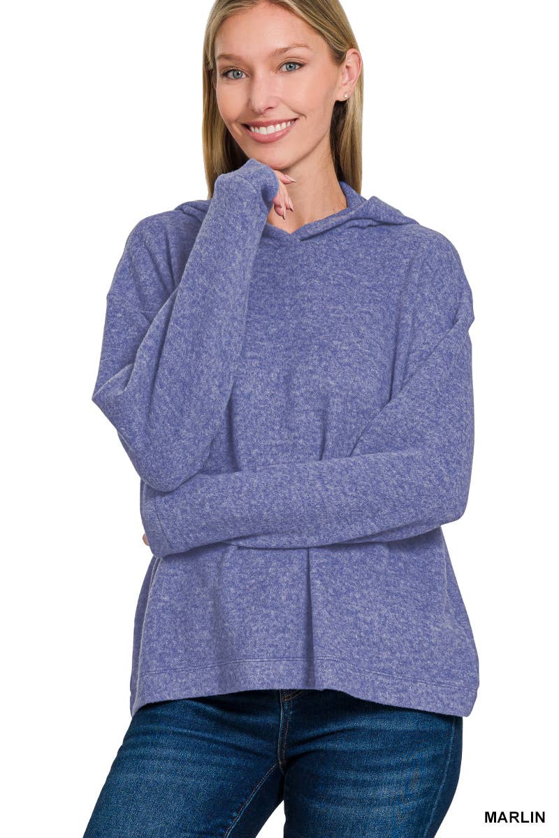 Hooded Brushed Melange Hacci Sweater: DK RED / 3-3 (S/M-L/XL)